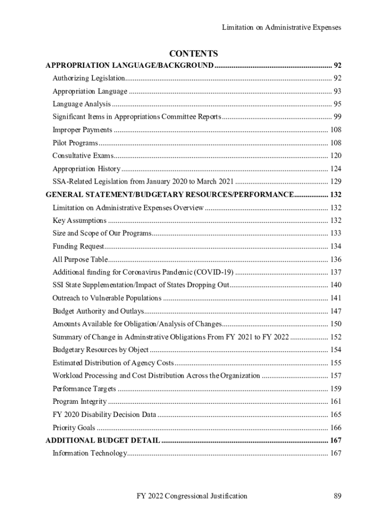 Fillable Online CONTENTS APPROPRIATION LANGUAGE 91 GENERAL STATEMENT 98