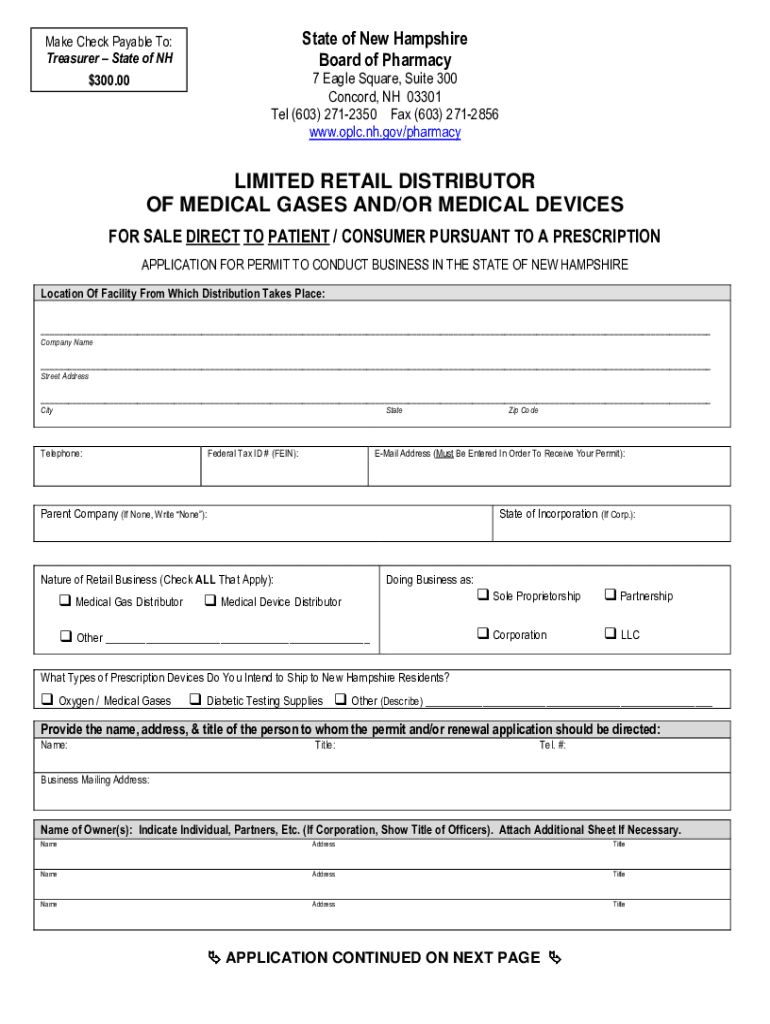 LIMITED RETAIL DISTRIBUTOR OF MEDICAL GASES AND/OR ... Preview on Page 1