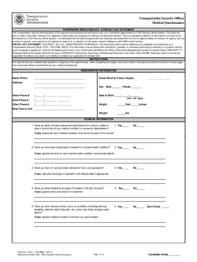 tsa questionnaire Preview on Page 1