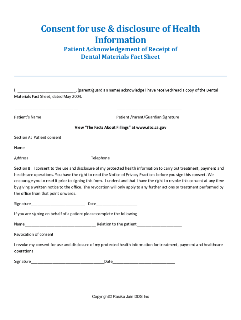 Fillable Online PDF Dental Materials fact Sheet Palo Cedro Fax Email