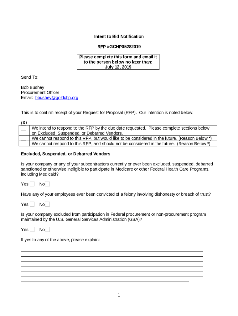 Notice of Request for Proposal Administrative Services Doc Template