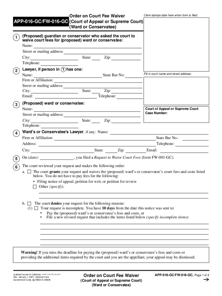 Order on Court Fee Waiver APP-016-GC/FW-016-GC(Court of ... Preview on Page 1