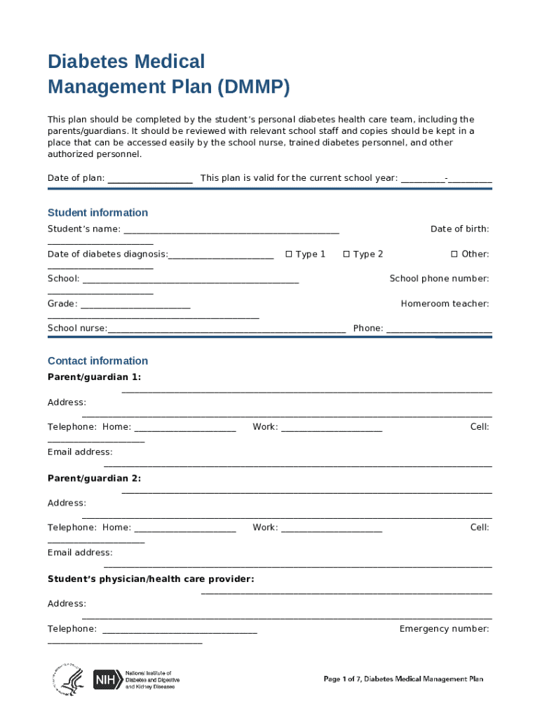 Diabetes Medical Management Plan. Diabetes Doc Template pdfFiller