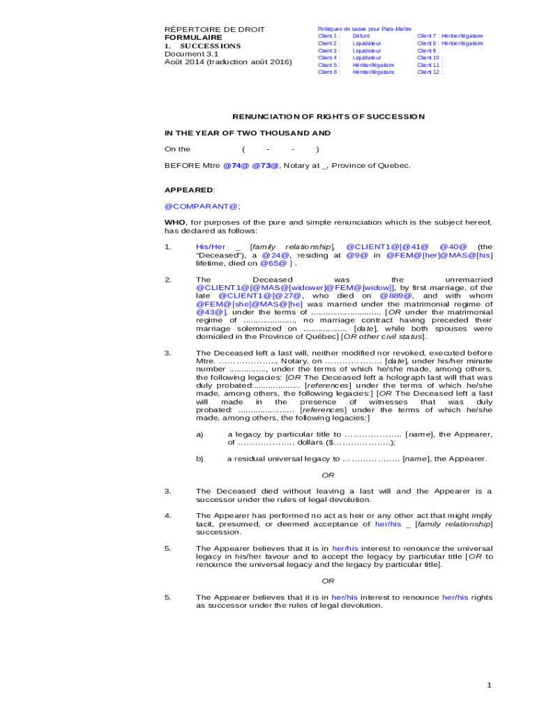DECLARATION OF TRANSMISSION OF AN IMMOVABLE Doc Template