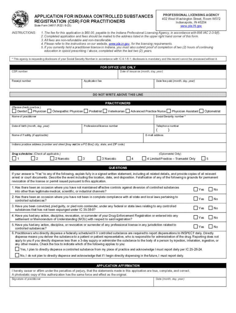 PLA: Practitioner Controlled Substances Registration Application Preview on Page 1