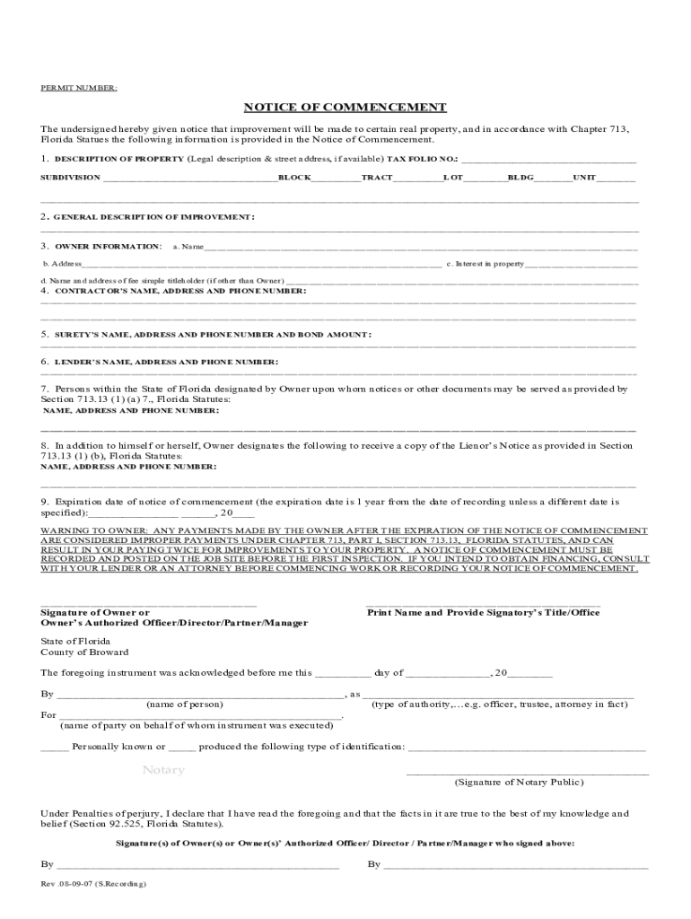 Notice of Commencement form - Pinellas County, Florida Preview on Page 1