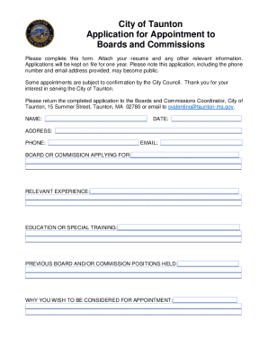 City of Taunton Application for Appointment to Boards and ...