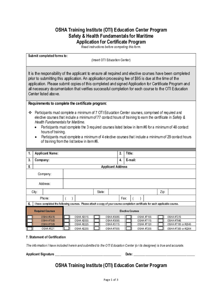 Fillable Online Public Sector Safety & Health Fundamentals Certificate