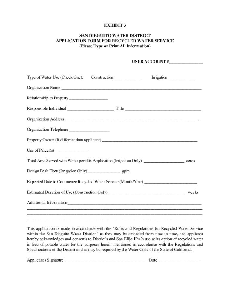 Fillable Online EXHIBIT 3 SAN DIEGUITO WATER DISTRICT APPLICATION FORM