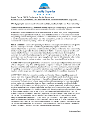 Fillable Online WAIVER OF LIABILITY FORM KAYAK AND STAND UP PADDLE ...