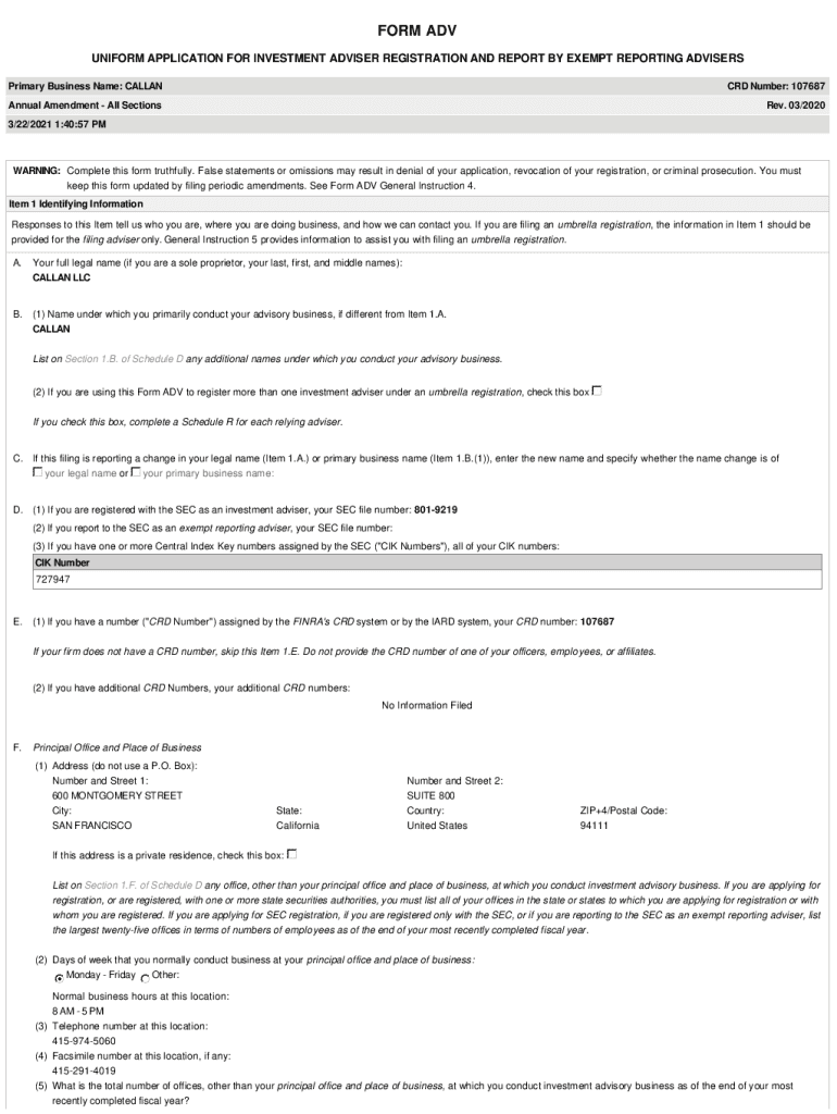 Fillable Online Primary Business Name: CALLAN Fax Email Print - pdfFiller