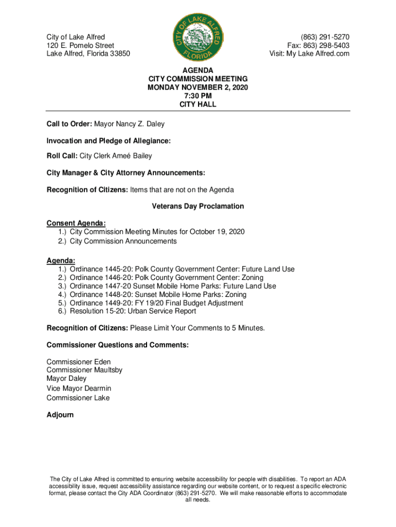 Fillable Online Fillable Online Messages from City Of Lake Alfred