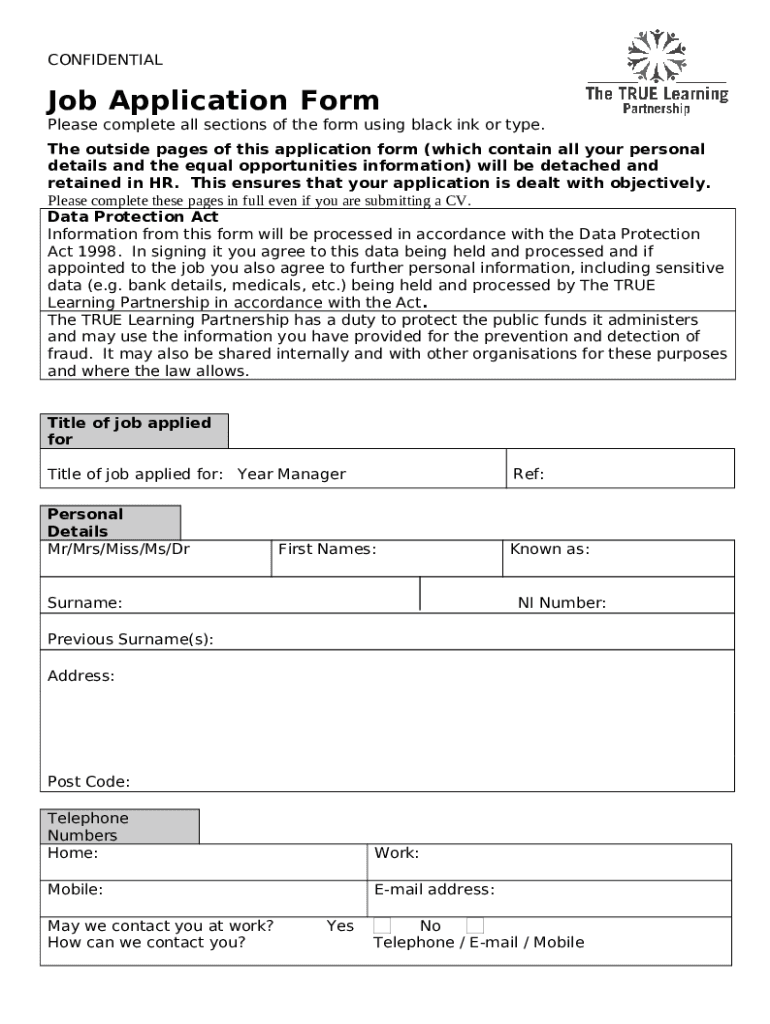 CONFIDENTIAL Job Application Please complete all sections Doc Template pdfFiller