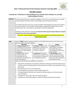 Year 7 into 8 and Year 8 into 9 Science Summer Learning ...