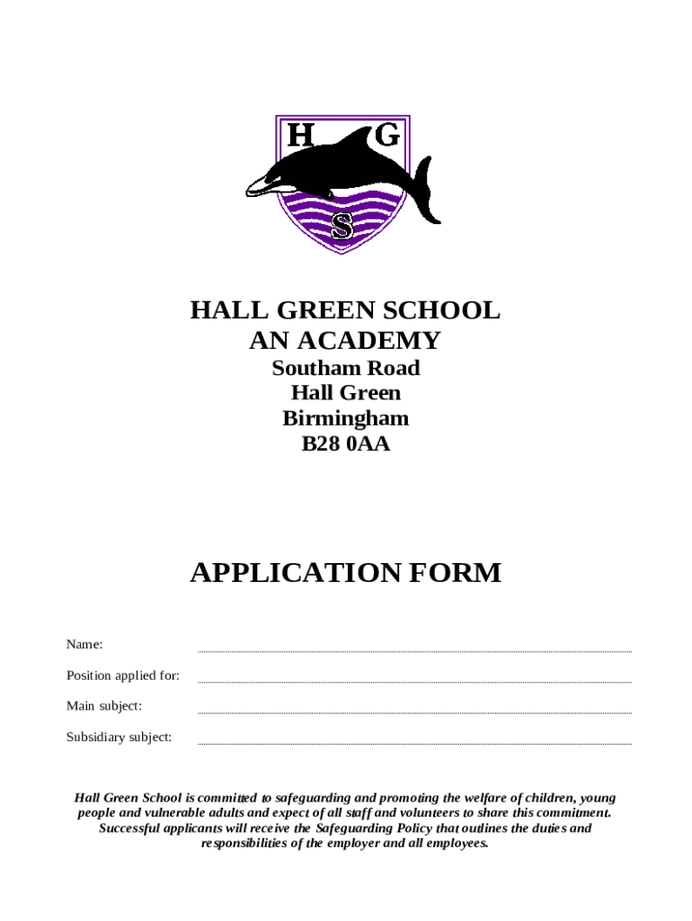 HALL GREEN SCHOOL (AN ACADEMY) Southam Road Hall Green Doc Template