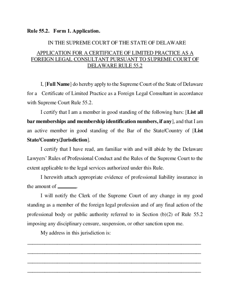 Fillable Online courts delaware Rule 55.1. Form 1. Application. State