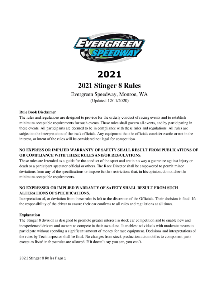 Fillable Online 2021 Rules Evergreen Speedway Fax