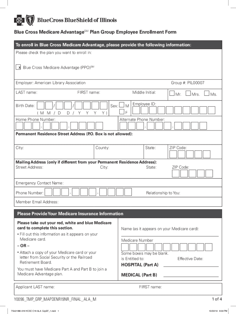 Fillable Online Group Enrollment Application Change Form Blue Cross and Fax Email Print