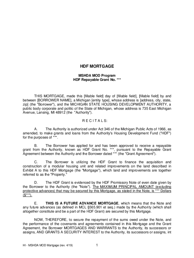 Fillable Online Housing Development Fund HDF REPAYABLE GRANT AGREEMENT