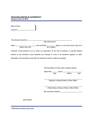 Texas Declaration of Authenticity