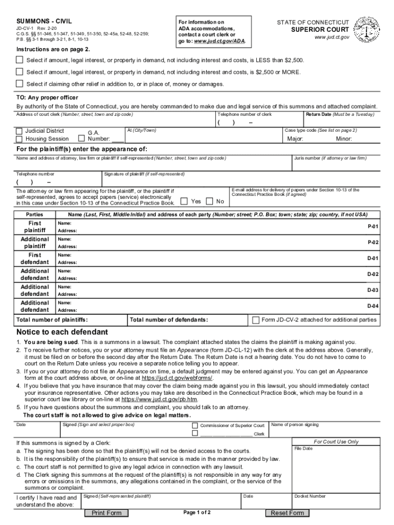 civil summons ct Preview on Page 1