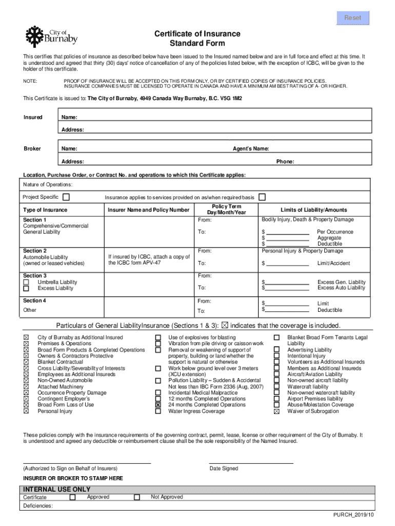 csio certificate of insurance Preview on Page 1