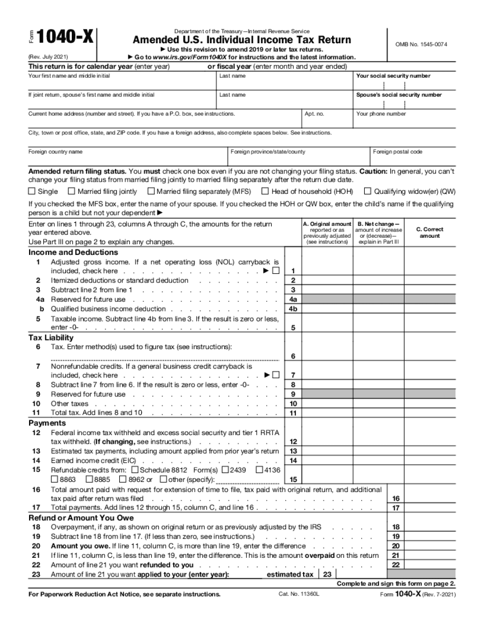 Type On Form 1040-X