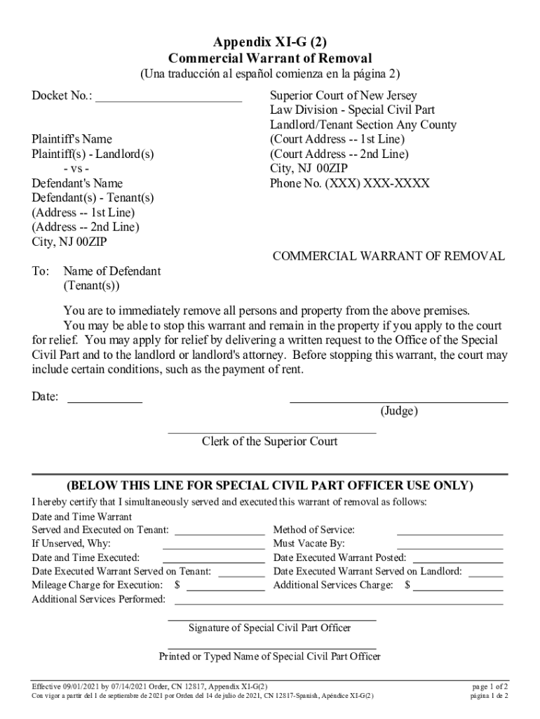 Commercial Warrant of Removal Orden de desalojo de una propiedad comercial Commercial Warrant of Rem Preview on Page 1