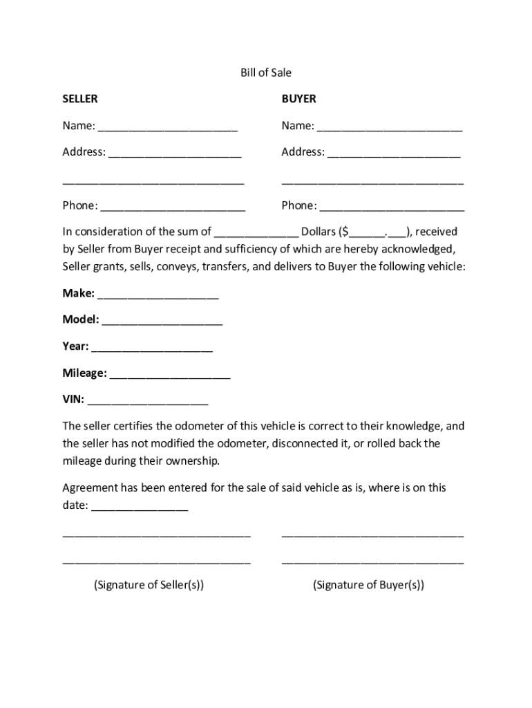 Fillable Online How To Write A Bill Of Sale with Sample Fax Email 