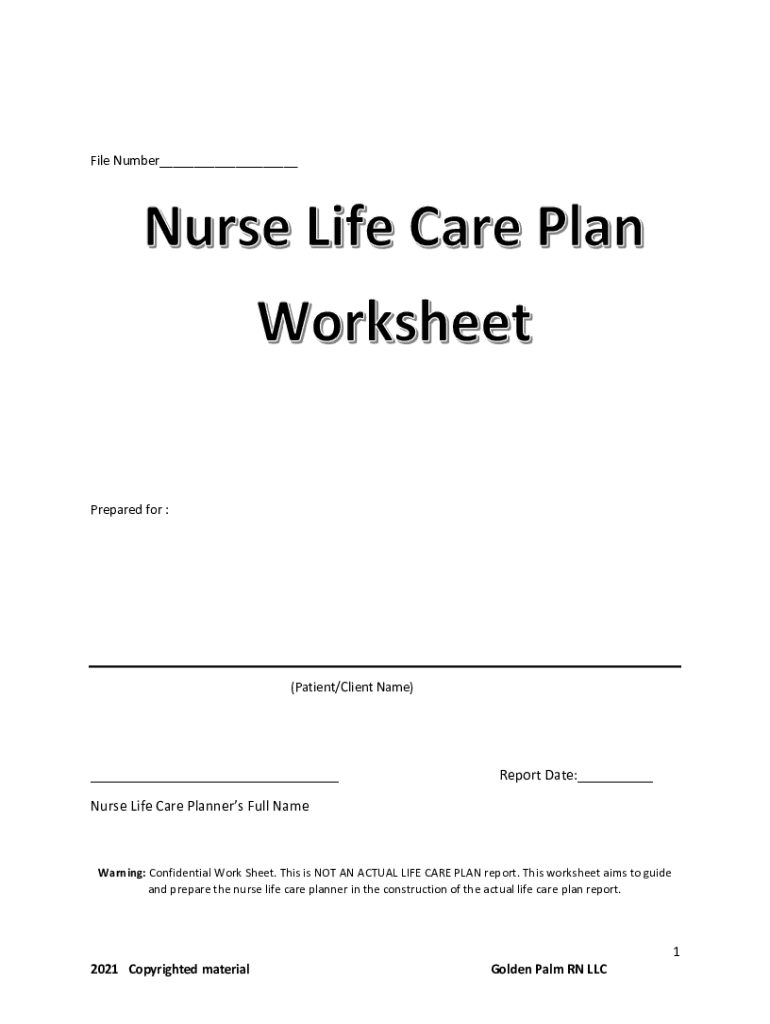 Fillable Online Nurse Life Care Planner Worksheet Fax Email Print