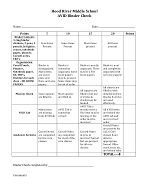 Fillable Online AVID Binder Check.docx Fax Email Print - pdfFiller
