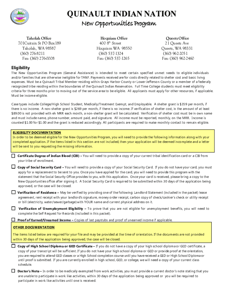 Fillable Online Quinault Indian Nation PO Box 189, Taholah WA 98587