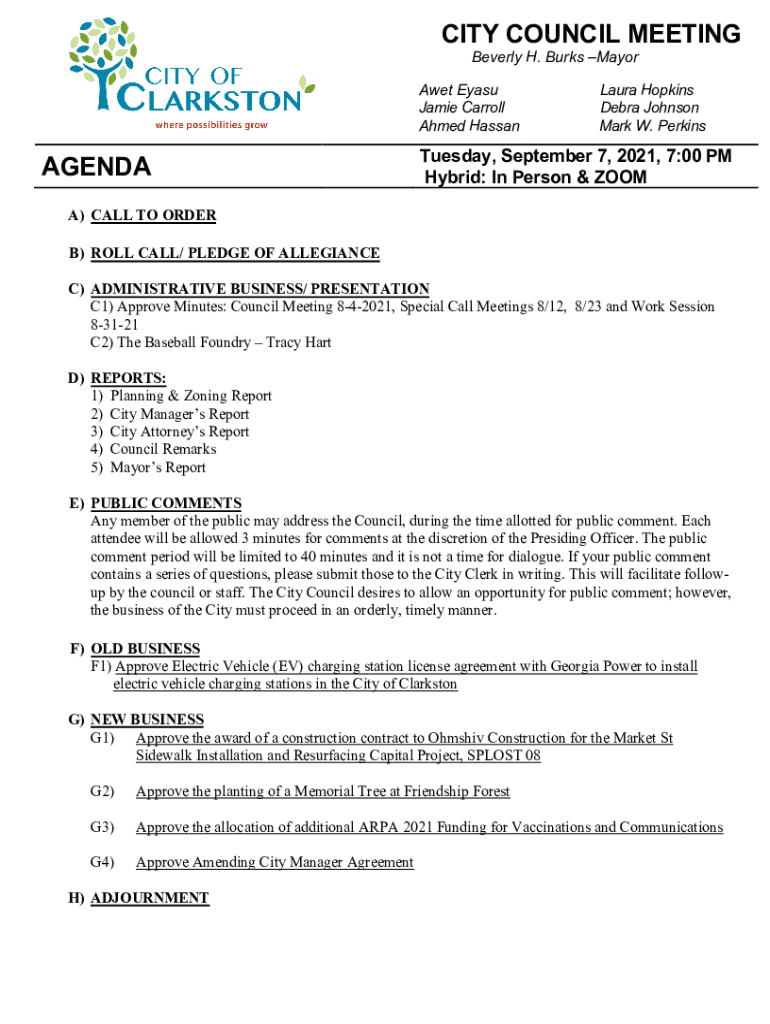 Fillable Online Mayor Beverly H. Burks City of Clarkston Fax Email