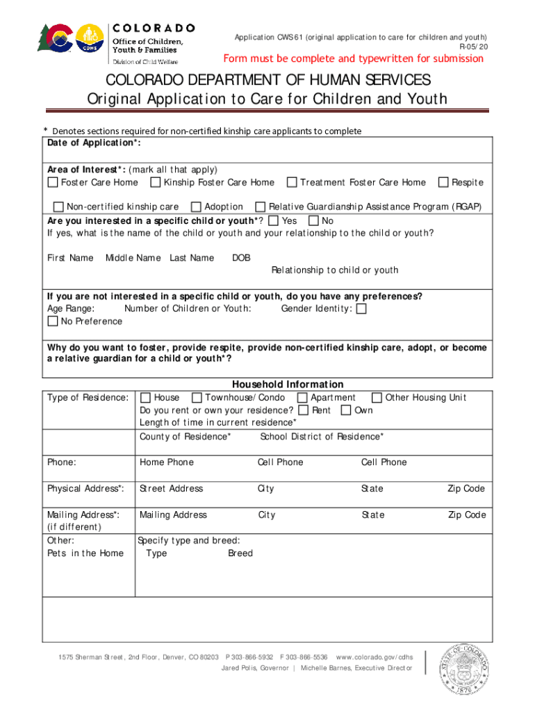 COLORADO DEPARTMENT OF HUMAN SERVICES Original Application Preview on Page 1