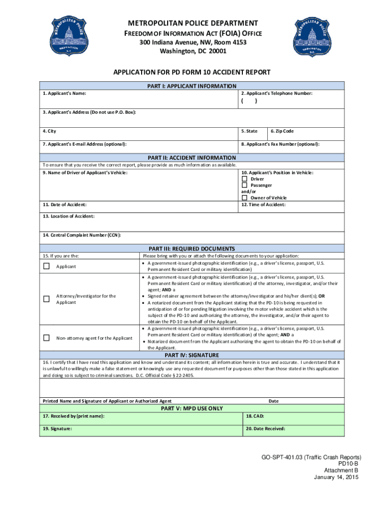 Fillable Online mpdc dc FOIA Request Metropolitan Police Department