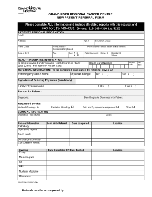 Fillable Online Grand river regional cancer centre new ...