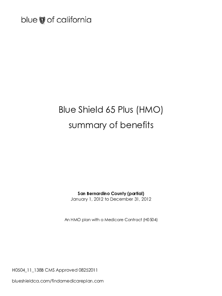 Fillable Online Blue Shield 65 Plus (HMO) Plan Blue Shield of