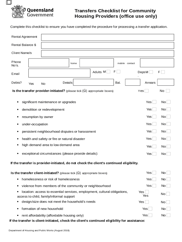 Transfers Checklist for Community Housing Providers. Doc Template