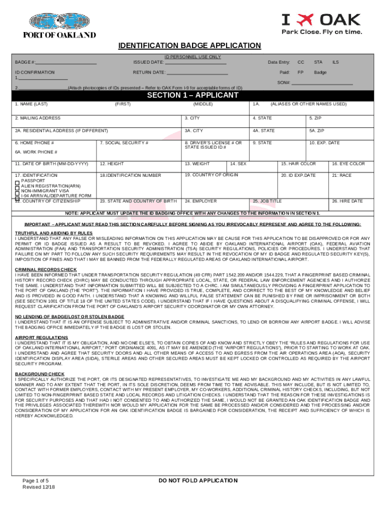 IDENTIFICATION BADGE APPLICATION SECTION 1 APPLICANT Doc Template