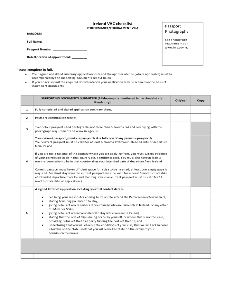 Fillable Online Applying for an Irish Visa Department of Foreign