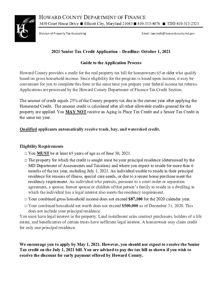 Fillable Online Public Safety Officer Property Tax Credit Howard County Fax Email Print