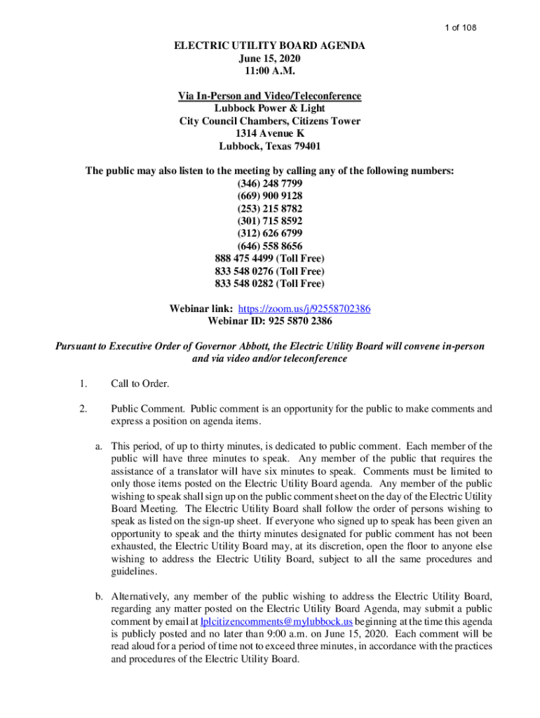 Fillable Online ELECTRIC UTILITY BOARD AGENDA 11:00 A.M ... - City of ...