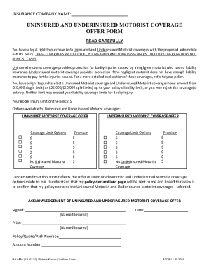 Uninsured and Underinsured Motorist Coverage Offer Form
