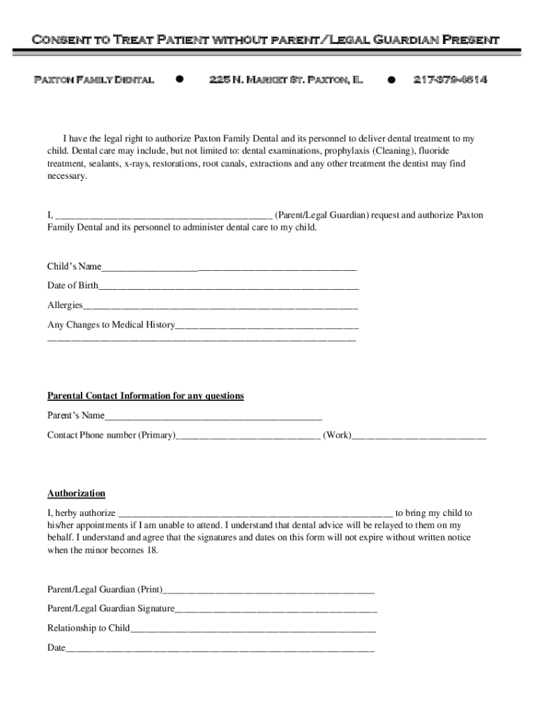 Fillable Online Oral Cancer Screening Consent Form Paxton Family