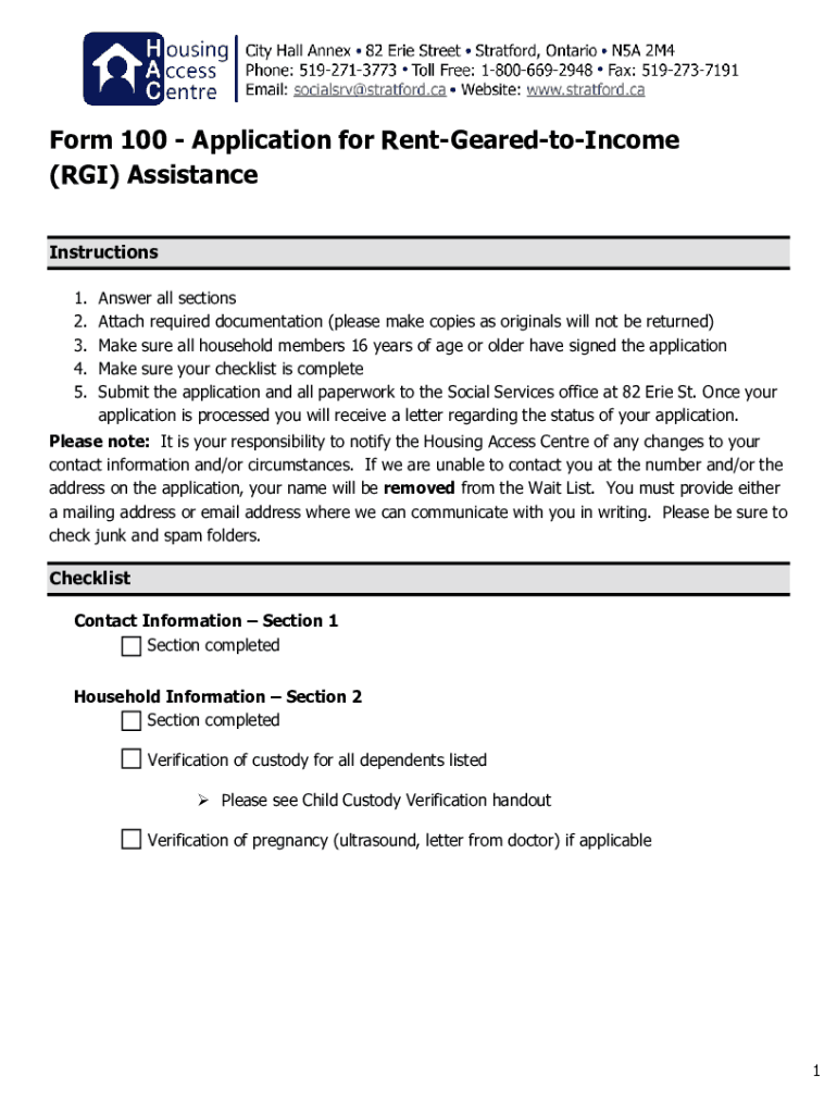 Fillable Online Form 100 Application for