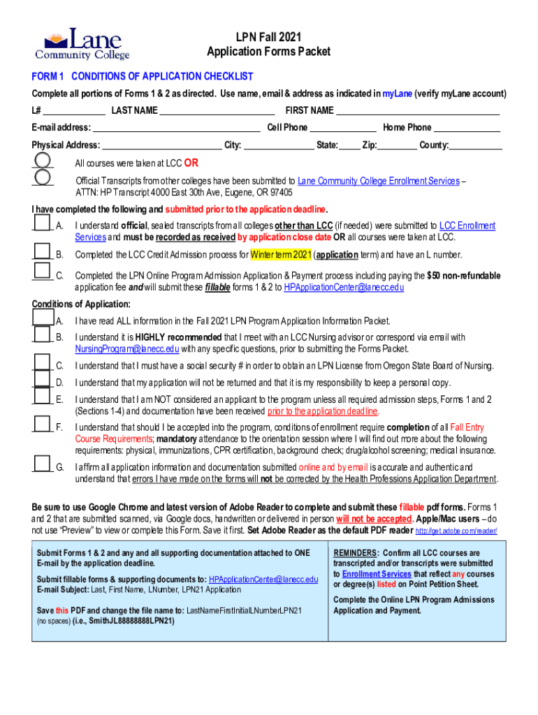 Fillable Online Fall 2021 LCC RN Nursing Application Forms Packet Fax