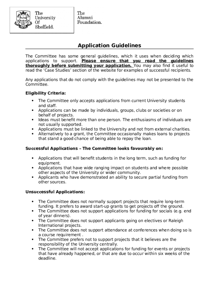 Alumni Foundation Grant application sheffield.ac.uk Doc Template