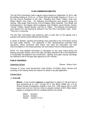 The City Plan Commission held a regular Zoning Hearing on September 18, 2014, with