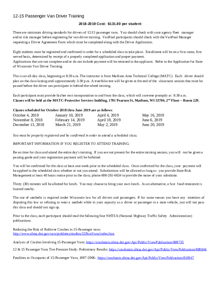 12-15 Passenger Van Driver Training Doc Template | pdfFiller