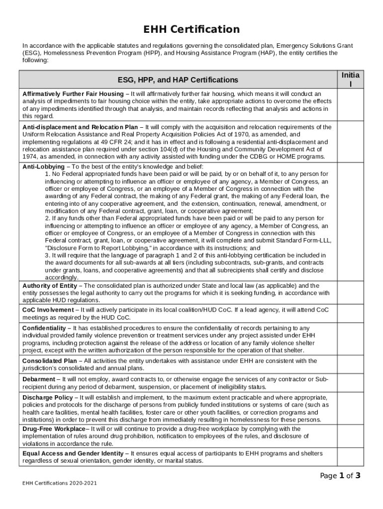Emergency Solutions Grants ESG Program Certifications Non Doc Emergency Solutions Grants ESG Program Certifications Non Doc